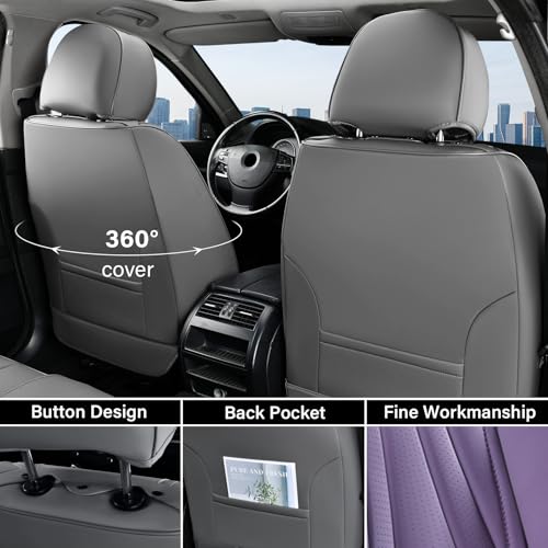Image of Coverado Front Seat Covers, 2 Pack Leather Seat Cover for Cars, Waterproof Seat Covers, Front Seat Car Seat Protectors, Driver Car Seat Cushions Universal Fit for Most Vehicles, Gray&Purple