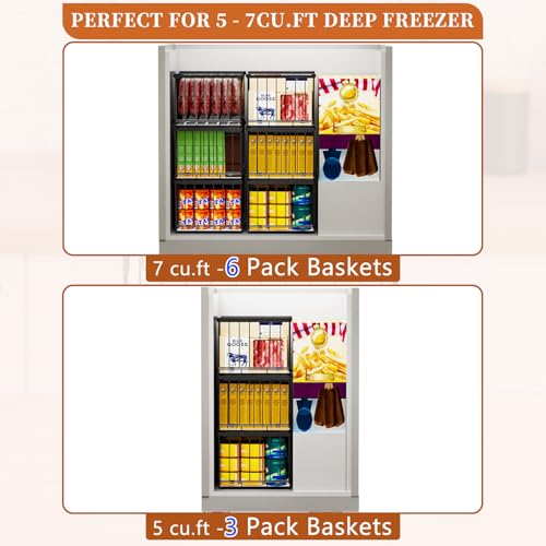 Image of Large Freezer Organizer Bins, Upgrade Quick Expand /Collapse Feature, for 5-9 Cu.Ft Deep Freezer, 6 Pack Stackable Deep Freezer Organizer Bins, Black Wire Foldable Baskets (Black 6 Pack)
