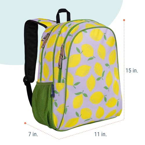 Image of Wildkin 15 Inch Backpack for Kids, Lilac Lemonade | Ages 5-10, padded straps, side water bottle pocket - coordinates with matching Wildkin lunch boxes