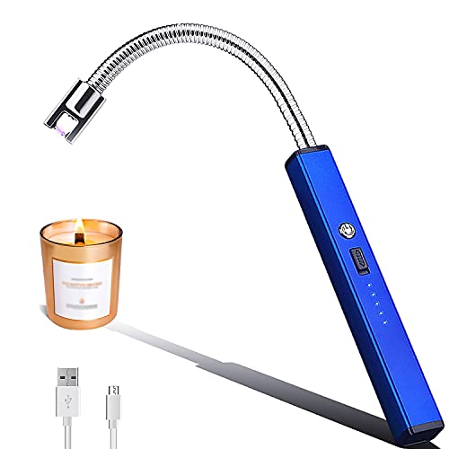 Aolfay Lighter,Rechargeable Lighter Candle Lighter Electric Lighter USB Lighter â€‹Grill Lighter Plasma LED Battery Display Safety Switch Arc Lighter for Camping Cooking BBQ Fireworks, Blue