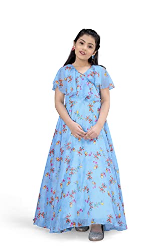 Image of Fashion Dream Girls Tabby Silk Maxi Length Ruffled Dress|Girls Maxi Dress|Long Dress|Long Gown Dress(Light Blue 7-8 Year)