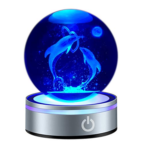 3d dolphin crystal ball figurine lamps 80mm 3.15" laser engr…