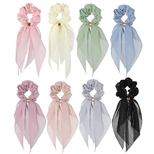Junenoma Foulard Cheveux, Chouchou Noeud, 8 Pièces Double Couche Arc Chouchous, Doux Élégant Élastiques Bandes De Cheveux Élastiques À Cheveux, 8 Couleurs Cover
