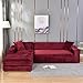 Rozciągliwy Aksamit Narzuta na Sofę W Kształcie Litery L , Pyłoszczelny Pokrowiec na Segmentowe Kanapy Wytrzymały Pokrowiec na Sofę Narożną-Bordo-4-osobowa 235-300cm
