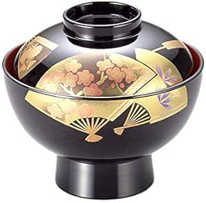雑煮椀 フタ付き 日本製 国産 会津漆器 雅扇面 黒 箱入り