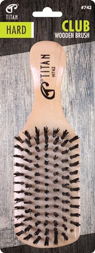 TITAN Hard Wooden Brush for Men and Women – Soft Bristles for Fine to Medium Hair – Use for Detangling, Smoothing, Wave Styles, Soft on Scalp, Restore Shine and Texture HARD CLUB BRUSH
