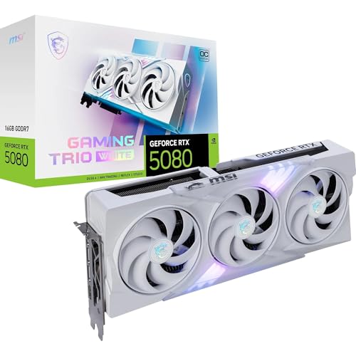 MSI GeForce RTX 5080 16G Gaming Trio OC White — 16GB GDDR7 (30Gbps/256-bit), PCIe 5X 16, Boost: 2745 MHz, HDMI 2.1b, DisplayPort 2.1b