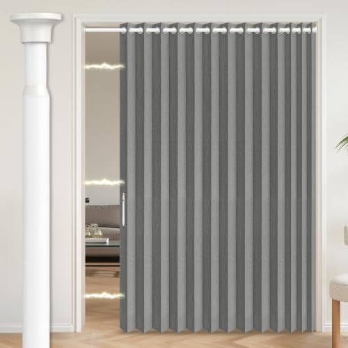 AJAZZ Blackout Door Curtains for Doorways with Curtain Rods Adjustable 28-63" Long, Accordion Doors for Doorway, Magnetic Door Curtain for Bedroom Curtain Set, 1 Pack, W75 x L80 in, Dark Grey