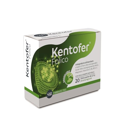 S&R Farmaceutici | KENTOFER Folico - Integratore alimentare a base di Ferro microincapsulato, Magnesio, Acido folico biologicamente attivo e Vitamine. Utile in gravidanza, 20 stick packs da 2,5 g