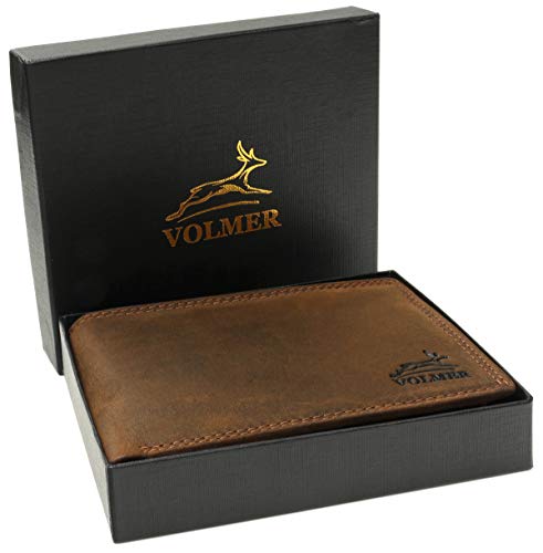 Fa.Volmer® Portefeuille en Cuir pour Homme Marron/Noir avec Protection RFID Portefeuille en Cuir véritable Porte-Monnaie Look usé # VO19 (Brun) - Image 6