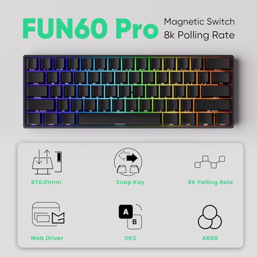 Image of MONSGEEK FUN60 Pro Rapid Trigger Gaming Keyboard 8k SP Magnetic Switch HE Keyboard Multi-Modes Wireless 60% Black Shine-Through (Glare Magnetic Switch)