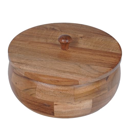 Image of Sanjeev Kapoor By OGGN Acacia Wood 9 x 9 x 4 Inch, Casserole for Roti Hot Case | Wooden Roti Box | Hot Case Casserole | Big Chapati Storage Box for Home & Kitchen - Premium Wood Elegant Design