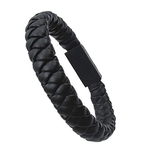 MOHALIKO USB Charging Cable Bracelet, Portable Faux Leather Woven Mini Type-C Micro USB Charging Bracelet Data Cable for Smart Device Black Micro USB