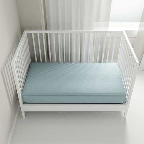 Image of QuickZip Crib Sheet Set - Faster, Safer, Easier Baby Crib Sheets - Includes 1 Wraparound Base & 1 Zip-On Crib Sheet - Dusty Blue 100% Cotton - Fits All Standard Crib Mattresses