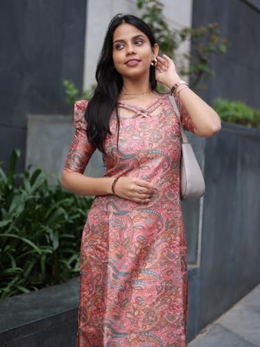 Image of Sun Fashion And Lifestyle Women's Chanderi Stitched Printed Regular Fit Straight Long Kurta for Women