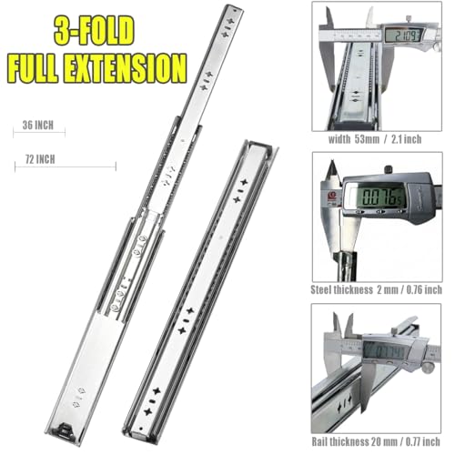 Heavy Duty 36 Inch Drawer Slides, 300 lb Load Capacity, Side Mount, Full Extension, Ball Bearing, Locking, Cabinet Rail, 1 Pair by Coralov - Image 3