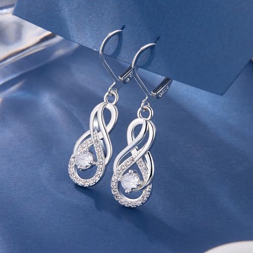Sterling Silver Dangle Earrings for Women Trendy Hypoallergenic Leverback Silver Drop Earrings with Cubic Zirconia Double Twisted Infinity Heart Ball Charm Dangle Drop Earring Jewelry4