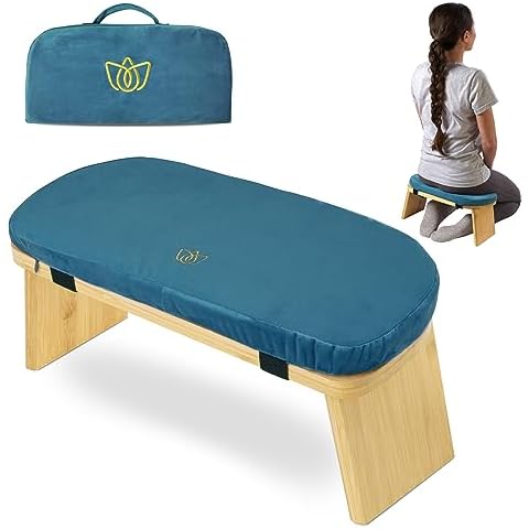 Florensi Meditation Bench - Bamboo Wood, Foldable Meditation Stool with Cushion & Travel Bag - Prayer Kneeler Chair for Yoga or Sitting Cover