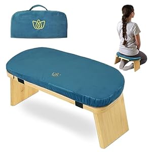 Florensi Meditation Bench – Bamboo Wood, Foldable Meditation Stool with Cushion & Travel Bag – Prayer Kneeler Chair for Yoga or Sitting