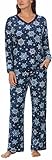 Nautica Womens Pajamas - Cozy Silky Fleece - 2 Piece Long Sleeve Winter Sleepwear Set for Women, Snowflake, X-Small