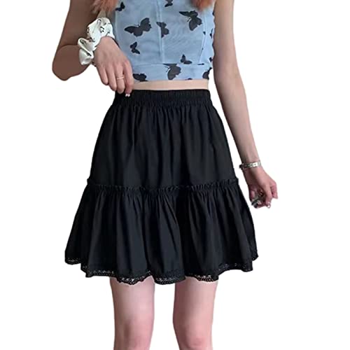 GVOZI Jupe plissée Mini Jupes Blanches Femmes en Dentelle Patchwork Pattered Jupe Mignon Mode High Street Solid Preppy Style Summer Cover