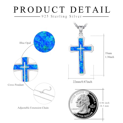 Blue Opal Cross Necklace for Men 925 Sterling Silver Cross Pendant Blue Opal Christian Necklace Religious Jewelry Gifts for Amulet Talisman3