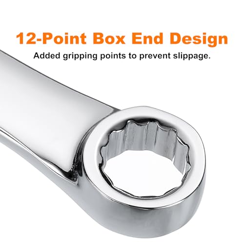 Image of HARFINGTON Double End Box Wrench 19 x 21 mm Metric 12 Point 0 Degree Offset Extra Long Double End Box Ratcheting Wrench CR-V Polished Long Spanner Tools for Repairs