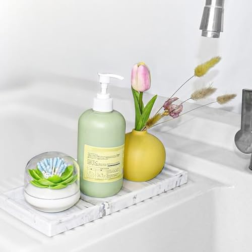 Image of HASTHIP Rectangular Ceramic Vanity Tray, 23.5x9.3cm, Marble Pattern Multipurpose Organizer for Jewelry, Makeup, Perfume, Toiletries & Countertop Decor, Tray for Decoration (1 Pc)