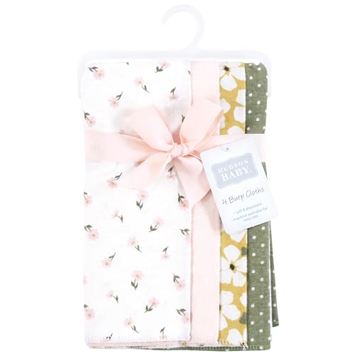 Image of Hudson Baby Unisex Baby Cotton Flannel Burp Cloths, Sage Floral, One Size