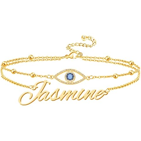 Corissy Personalized Gold Evil Eye Bracelet Custom Name Bracelets 18k Gold Plated Link Bracelets for Women Birthday Gifts for Mom Friends Cover