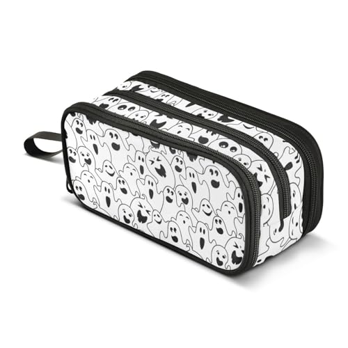 Image of Pencil Case Big Capacity Halloween Ghost Handheld 3 Compartments Pencil Pouch Portable Large Storage Canvas Pencil Bag for Boys Girls Adults Students