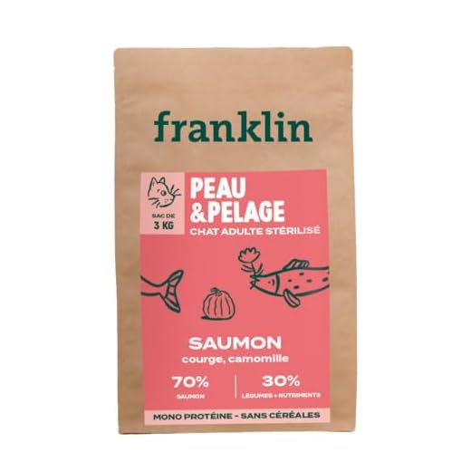 Graanvrij kattenvoer: katvriendelijke ingrediënten 15 Franklin – Gesteriliseerd kattenvoer – 3 kg – graanvrij – 70% vis – hypoallergeen – haarglans – zalm, pompoen, kamille