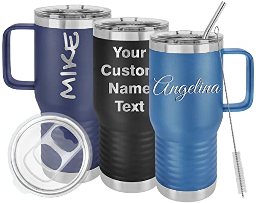 Personalized Tumblers With Lid And Straw, Name Engraved Customized Cups, Stainless Steel Vacuum Insulated Travel Coffee Mugs - Woman, Man Gift (Royal Blue, 20 Oz) #TOP6
