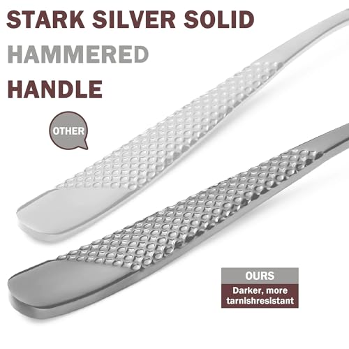 Image of Sterling Silver French Style Sterling Silverware Set | 20-Piece Hammered Flatware with 2-in-1 Serrated Knife | Stainless Steel Cutlery Set | Perfect for Home, Restaurant & Luxury Gifting