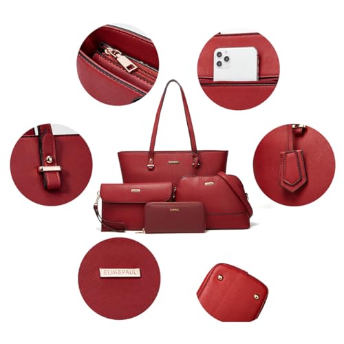 Image of Women Fashion Handbags Wallet Tote Bag Shoulder Bag Top Handle Satchel Purse Set 4pcs