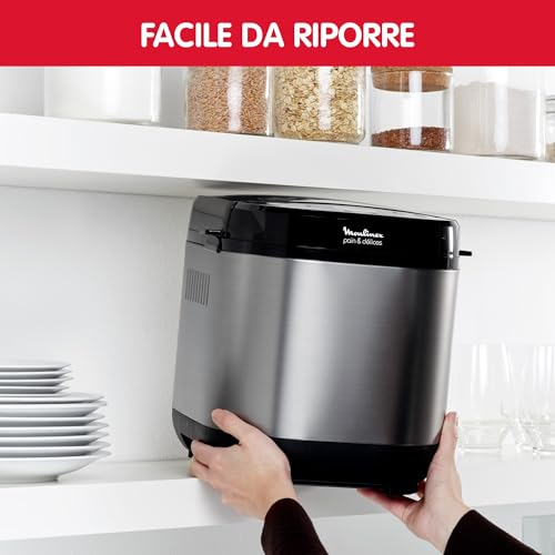 Moulinex OW240E Pain & Délices Macchina del Pane in Acciaio Inox con Funzione Yogurt e 20 Programmi Automatici (3 Senza Glutine) per Pizza, Pasta, Dolci, Marmellate e Cereali, 20W, Nero - Immagine 3