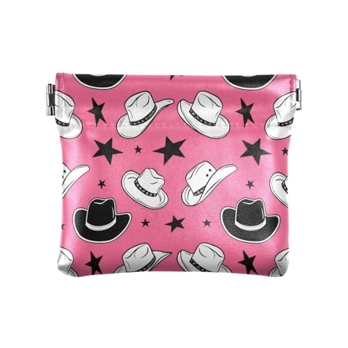 BOESI Graffiti Cowboy Hat and Star Squeeze Coin Purse, Leather Coin Purse, Mini Wallet, Compact and Portable, Unisex
