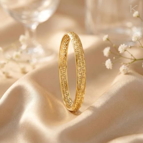 Image of KISNA 9KT Florie Gold Bangle For Women | BIS Hallmarked Yellow Gold Bangle | Lightweight Daily Wear Gold Jewellery | Gift for Wife, Mother & Sister | S 2.4 Anna