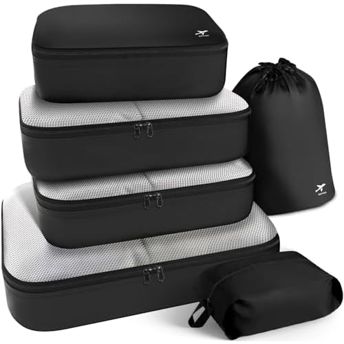 HOTOR Packing Cubes for Suitcases – 6 Pieces, Light Packing Cubes for Travel, Premium Suitcase Organizer Bags Set, Space-Saving Luggage Organizers, Travel Accessories and Essentials, Black