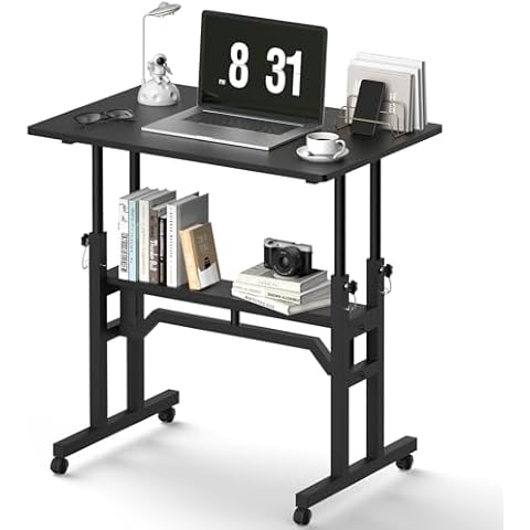 Wphold Mobile Standing Desk Adjustable - Black Double-Layer Laptop Desk Home Office Workstation, Mobile Rolling Standing Desk, Portable Laptop Stand Up Desk Cover