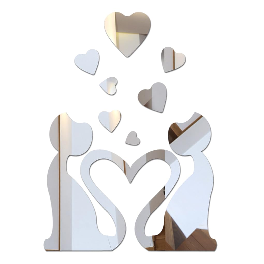 SKKWJEGE Sweet Lovers Cat Wall Mirror Sticker Cartoon Wall Stickers Background Decoration