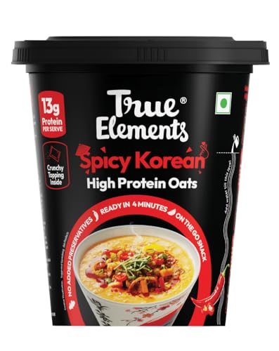 Image of True Elements Spicy Korean Protein Oats 66g - High Protein Instant Oats | Savoury Oat Cup | Healthy Ready-to-Eat Meal