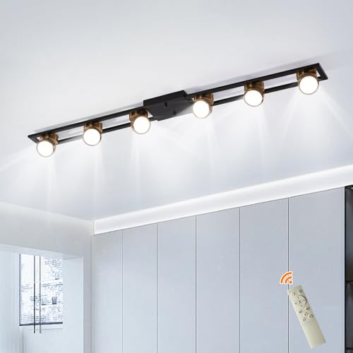 GEADI Plafonnier LED Salon 123 cm, 72 W Plafonniers Spot Orientable, Lampe de Plafond Noire pour...