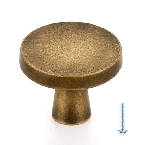 Image of Ravinte 15 Pack Solid Single Hole Kitchen Round Cabinet Knobs Antique Brass Pulls Drawer Knobs Kitchen Cabinet Hardware Handles
