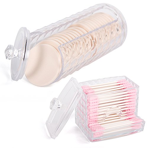 Cotton Pad Holder & Swab Storage Dispenser for Cotton Swabs, Make Up Pads, Great Container to Cotton Balls, Q-Tips & all Cosmetic Storage, Nice on Bathroom/Vanity Counter, Dressing Table(Pack of 2)