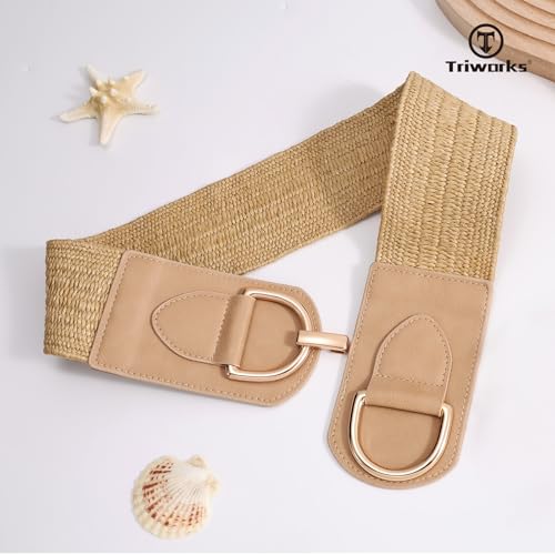 Straw Woven Elastic Belt for Women Wide Boho Braided stretchy Belt Rattan Waist Belt for Dress2