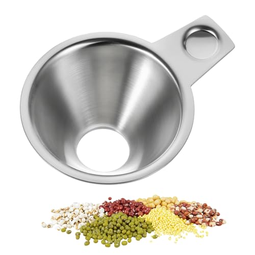 Stainless Steel Spice Funnel with Handle, Wide Mouth Canning Funnels Collection Kitchen Spice Jar Oil Bottle Funnel Spill-Free Metal Funnels for Salt Pepper Condiment Sauce 1.18