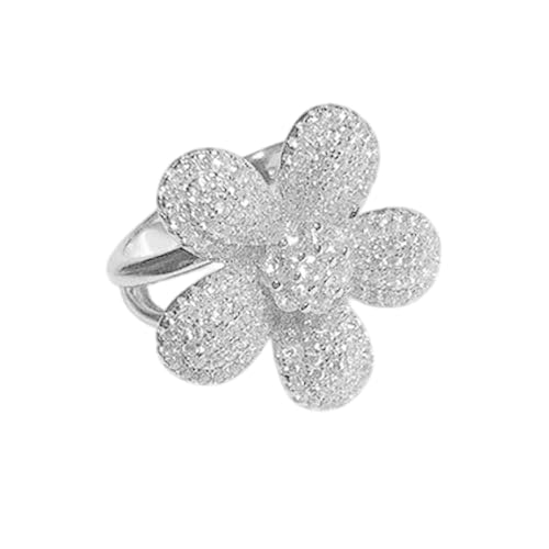 OIDIMS Elegant Cubic Zirconia Flower Ring for Women Adjustable Open Band Statement Sparkling Floral Engagement Wedding Promise Rings Dainty Crystal Fashion Stacking Finger Trendy Jewelry Mother