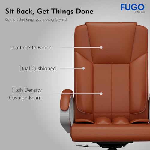 Image of FUGO FG17 Orthopedic Boss Chair with 3 Year Warranty, Leatherette Office Chair, Ergonomic Executive Chair with Spacious Cushioned Seat, Heavy Duty Metal Base, Rocking Function (Tan)