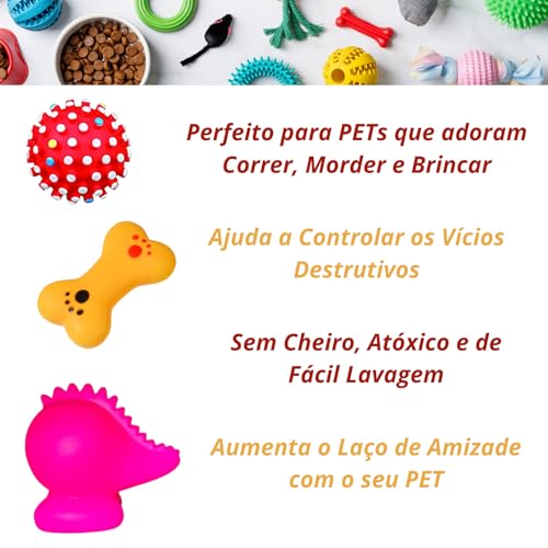 Elo Imports Kit 12 Brinquedos Sonoros de Borracha Premium para Pets - Mordedores Divertidos para Cãe